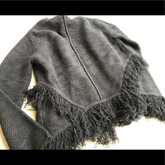 Maje Fringe Cardigan Sweater Black Medium - Picture 8 of 12